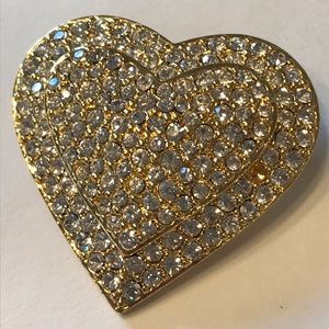 Vintage Joan Rivers Gold & Rhinestone Heart Brooch